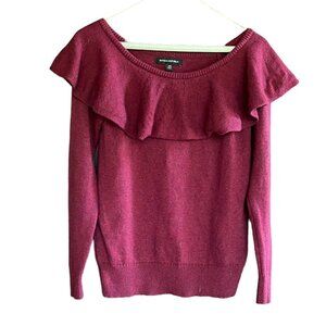 Banana Republic Cranberry Wool/Cashmere/Nylon Blend Sweater Ruffle Neck, Sz XS